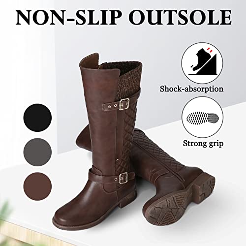 gracosy Rodilla Alta Botas Mujer Tacón Bajo Zapato Señoras Nieve Botas Mujer Botas de Cuero Piel Forrado Invierno Cálidas Antideslizante Hermoso Cremallera Casuales