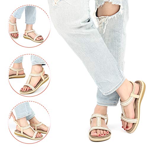 gracosy Sandalias Planas Verano Mujer Estilo Bohemia Zapatos para Mujer de Dedo Sandalias Talla Grande 37-43 Cinta Elástica Casuales de Playa Chanclas Romanas de Mujer Negro Beige 2020