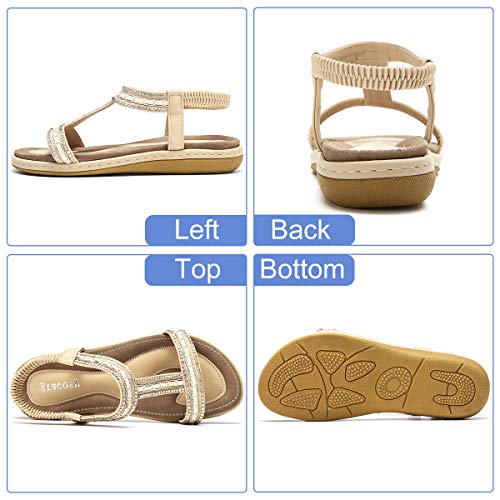 gracosy Sandalias Planas Verano Mujer Estilo Bohemia Zapatos para Mujer de Dedo Sandalias Talla Grande 37-43 Cinta Elástica Casuales de Playa Chanclas Romanas de Mujer Negro Beige 2020