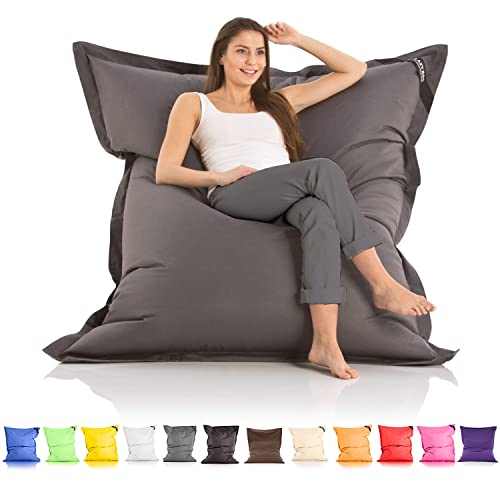 Grande Puff XXL Silla para Interior y Exterior Bean-Bag de Sala de Estar, balcón, jardín, Bolsa de Frijoles 400L Silla Gigante Puf niños y Adultos 180 x 140cm (Nylon, Gris Oscuro)