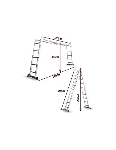 Grandmaster - Escalera De Aluminio Plegable 575cm, Escalera Multifuncional 6 En 1, Plataforma Incluida, Carga Máxima 150kg, Diseño Antideslizante, Tamaño Plegado 149x35x28cm