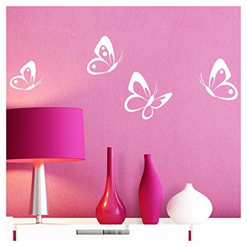 Grandora W697 Pegatina Pared 4 Set Mariposas - Blanco, 8-10 cm