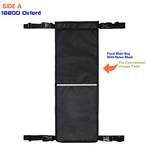 Grantien Bolsa con Soporte para Mochila De Oxígeno para Silla De Ruedas, Bolsa para Botellas De Oxígeno con Tiras Reflectantes Y 2 Bolsillos, Oxford Negro 24 * 67.5cm