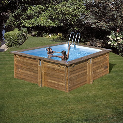 Gre CARRA - Piscina Elevada Cuadrada de Madera, 300 x 300 x 119 cm (Largo x Ancho x Alto)