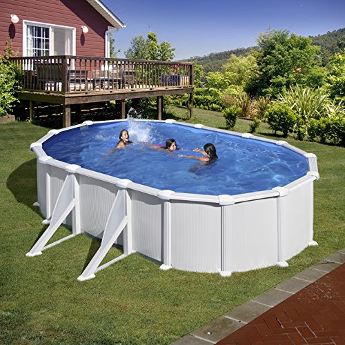 Gre KITPROV618 Atlantis - Piscina Elevada Ovalada, Aspecto Acero Blanco, 610 x 375 x 132 cm