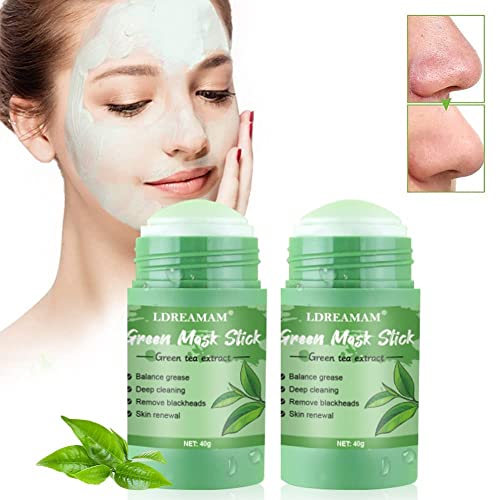 Green Mask Stick,Green Tea Stick Mask,Purificante en Barra de Arcilla,Ajustar el Equilibrio de Agua y Aceite,control de aceite, eliminación de espinillas(2PC)