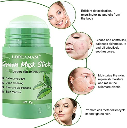 Green Mask Stick,Green Tea Stick Mask,Purificante en Barra de Arcilla,Ajustar el Equilibrio de Agua y Aceite,control de aceite, eliminación de espinillas(2PC)