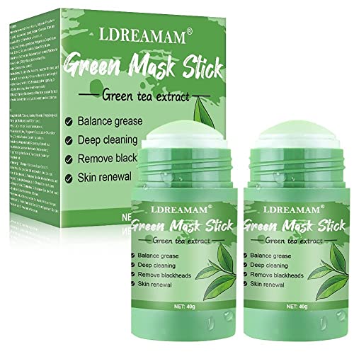 Green Mask Stick,Green Tea Stick Mask,Purificante en Barra de Arcilla,Ajustar el Equilibrio de Agua y Aceite,control de aceite, eliminación de espinillas(2PC)