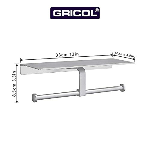 Gricol Portarrollos para Papel Higiénico Porta Rollos con Soporte Sin Taladro para Teléfono Celular Doble de Pared para Baño (Plata)