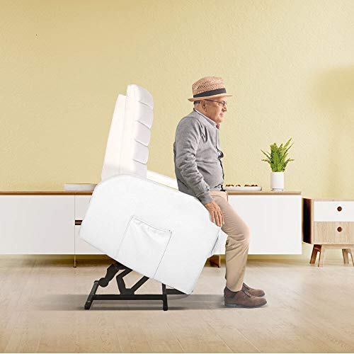 gridinlux | Sillón Relax Masaje Lujo Levanta Personas Blanco | Reclinable | Elevación Automática con Mando | 5 Modos | Función Calor Lumbar | 8 Motores | 4 Zonas de Masaje | Polipiel