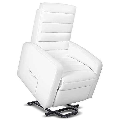 gridinlux | Sillón Relax Masaje Lujo Levanta Personas Blanco | Reclinable | Elevación Automática con Mando | 5 Modos | Función Calor Lumbar | 8 Motores | 4 Zonas de Masaje | Polipiel