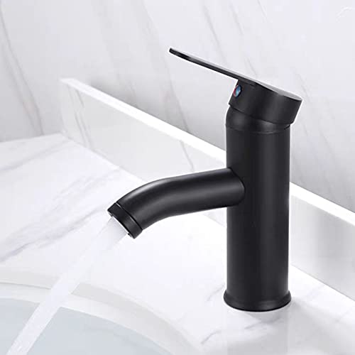 Grifo de Agua Negro,Lavabo Grifo Negro,Grifo Mezclador de Agua Fría y Caliente de Acero Inoxidable,Baño,Baño,Llavabo (Negro)