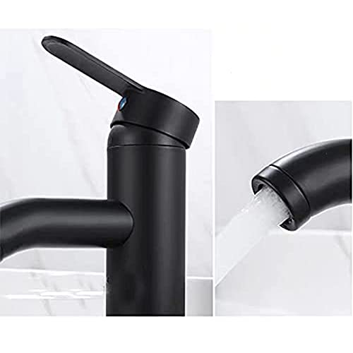 Grifo de Agua Negro,Lavabo Grifo Negro,Grifo Mezclador de Agua Fría y Caliente de Acero Inoxidable,Baño,Baño,Llavabo (Negro)