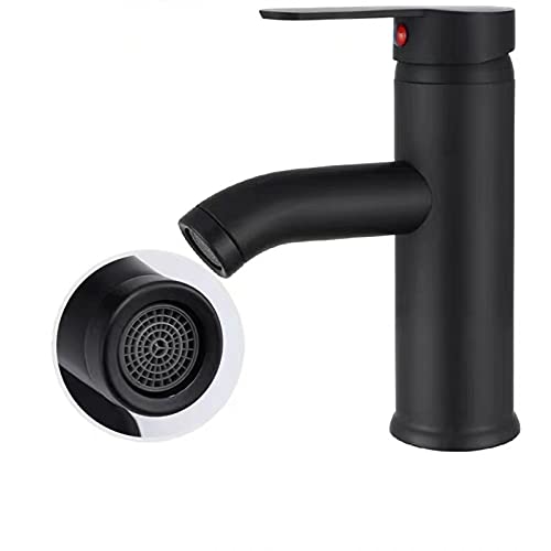 Grifo de Agua Negro,Lavabo Grifo Negro,Grifo Mezclador de Agua Fría y Caliente de Acero Inoxidable,Baño,Baño,Llavabo (Negro)