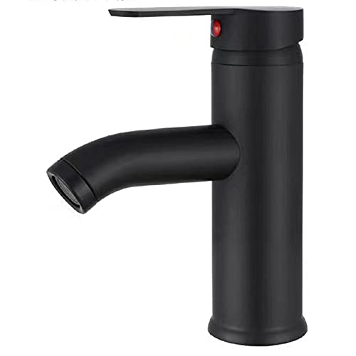 Grifo de Agua Negro,Lavabo Grifo Negro,Grifo Mezclador de Agua Fría y Caliente de Acero Inoxidable,Baño,Baño,Llavabo (Negro)