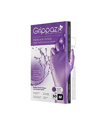 Grippaz™ - Guantes desechables de nitrilo (50 unidades), color violeta, látex y guantes médicos sin polvo, tamaño mediano (M)