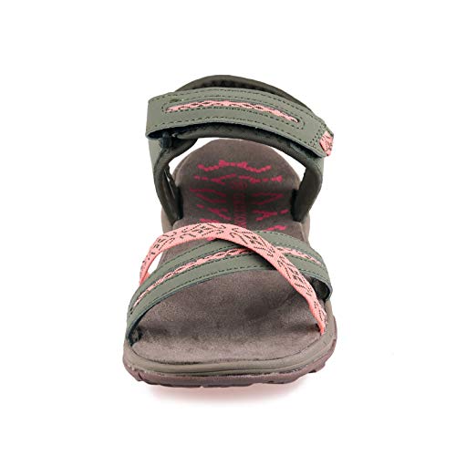 GRITION Sandalias Senderismo Mujer Verano Planas Trekking Confort, Secado rápido Ajustable Correas Puntera Abierta Damas Excursionismo Deportivas Zapatos 39EU Aceituna