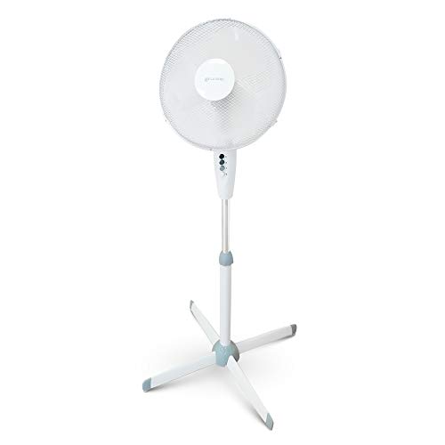 Grunkel - FAN-G165X - Ventilador de pie de 16" con 3 velocidades y altura regulable. Base en forma de aspa de 62cm de diámetro y 3 aspas semitransparentes - 50W - Blanco