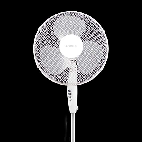 Grunkel - FAN-G165X - Ventilador de pie de 16" con 3 velocidades y altura regulable. Base en forma de aspa de 62cm de diámetro y 3 aspas semitransparentes - 50W - Blanco