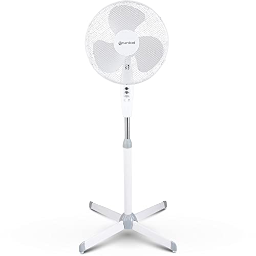 Grunkel - FAN-G165X - Ventilador de pie de 16" con 3 velocidades y altura regulable. Base en forma de aspa de 62cm de diámetro y 3 aspas semitransparentes - 50W - Blanco