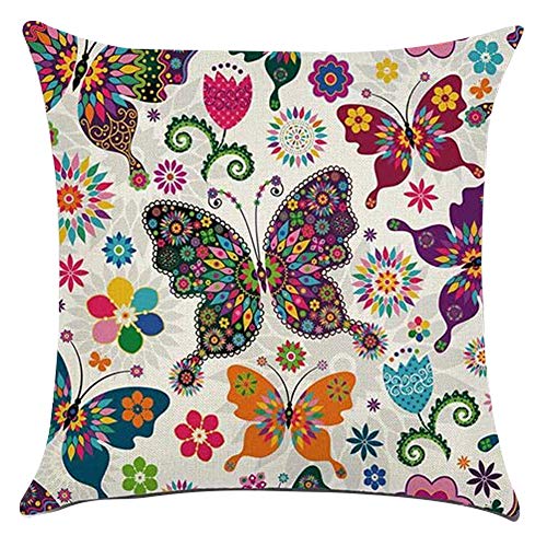 Gspirit 4 Pack Vistoso Mariposa Algodón Lino Throw Pillow Case Funda de Almohada para Cojín 45x45 cm