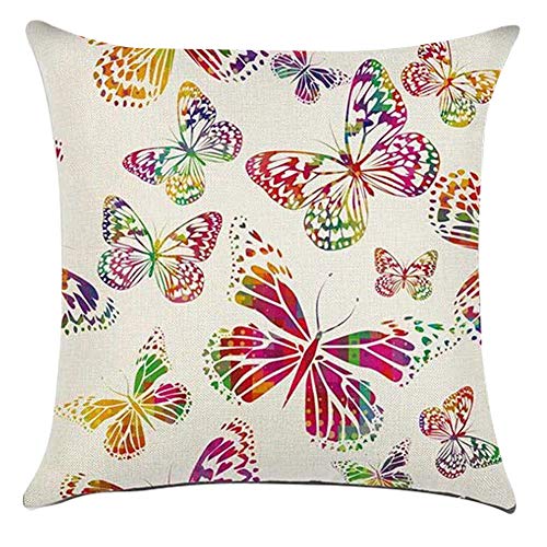 Gspirit 4 Pack Vistoso Mariposa Algodón Lino Throw Pillow Case Funda de Almohada para Cojín 45x45 cm