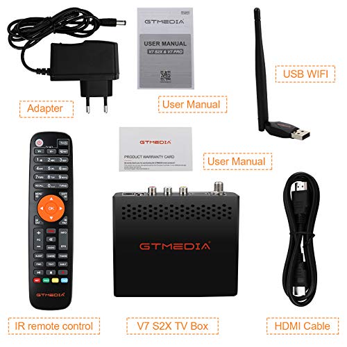 GT Media V7 S2X Receptor Satélite Decodificador Digital Full HD con Antena WiFi USB, DVB-S/S2/S2X AVS +VCM/ACM/Multi-Stream / T2MI,Soporte CC CAM Youtube Biss Auto-Roll (GT Media V7S HD Mejorada)