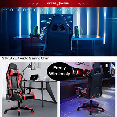 GTPLAYER Silla Gaming con Altavoz Bluetooth Escritorio Oficina Gamer Ergonomica con Cojín Reposabrazos 3D Ajustables Respaldo Reclinable Multifuncional GTRACING Series (Rojo)