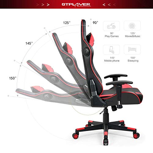 GTPLAYER Silla Gaming con Altavoz Bluetooth Escritorio Oficina Gamer Ergonomica con Cojín Reposabrazos 3D Ajustables Respaldo Reclinable Multifuncional GTRACING Series (Rojo)