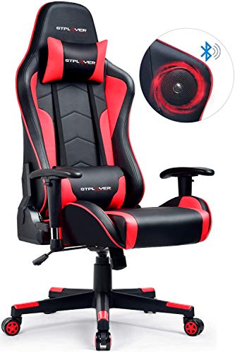 GTPLAYER Silla Gaming con Altavoz Bluetooth Escritorio Oficina Gamer Ergonomica con Cojín Reposabrazos 3D Ajustables Respaldo Reclinable Multifuncional GTRACING Series (Rojo)