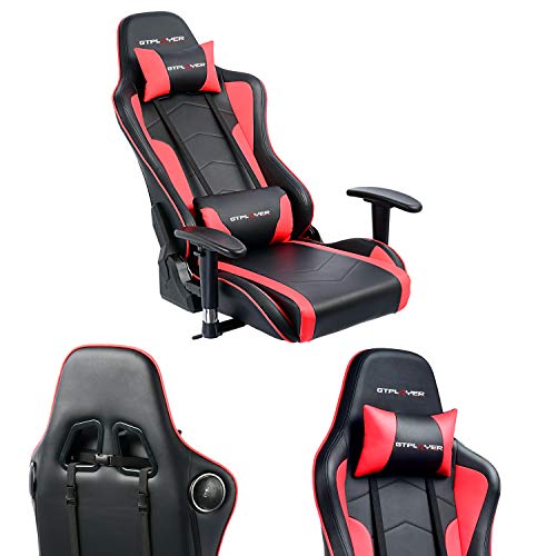 GTPLAYER Silla Gaming con Altavoz Bluetooth Escritorio Oficina Gamer Ergonomica con Cojín Reposabrazos 3D Ajustables Respaldo Reclinable Multifuncional GTRACING Series (Rojo)