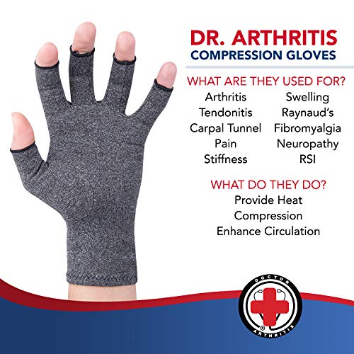 Guantes Artritis Desarrollados por Médicos - Guantes de Compresión Sin Dedos para Aliviar Síntomas de la Artritis, Enfermedad de Raynaud y Túnel Carpiano - Incluye Manual Escrito por Médico - Un Par