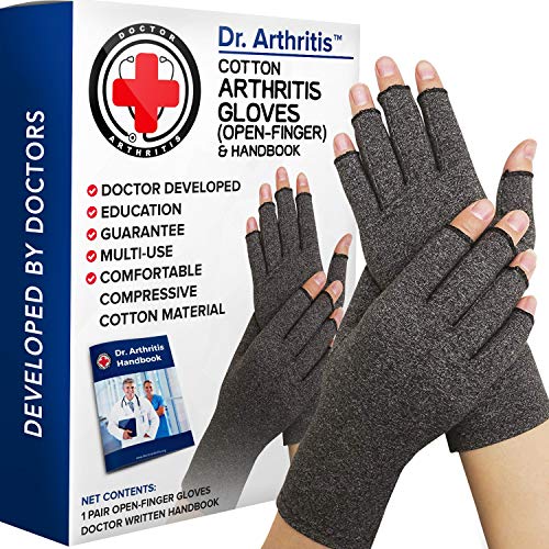 Guantes Artritis Desarrollados por Médicos - Guantes de Compresión Sin Dedos para Aliviar Síntomas de la Artritis, Enfermedad de Raynaud y Túnel Carpiano - Incluye Manual Escrito por Médico - Un Par