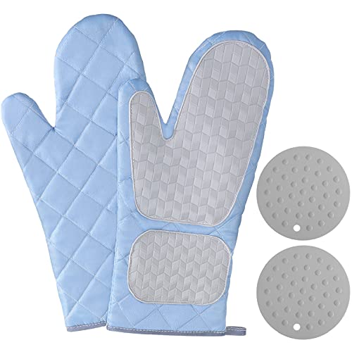 Guantes de Horno, EIVOTOR Guantes de Cocina, Guantes Resistencia al Calor,Diseño Antideslizante de Silicona, Manoplas para Parrilla, Cocina, horneado, microondas,Azul