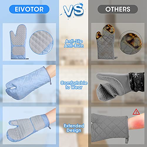 Guantes de Horno, EIVOTOR Guantes de Cocina, Guantes Resistencia al Calor,Diseño Antideslizante de Silicona, Manoplas para Parrilla, Cocina, horneado, microondas,Azul