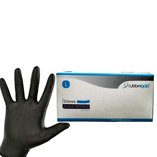 Guantes de nitrilo sin polvo, Caja de 100 unidades extra - resistentes Tallas S - M - L Color Negro (L, Negro)