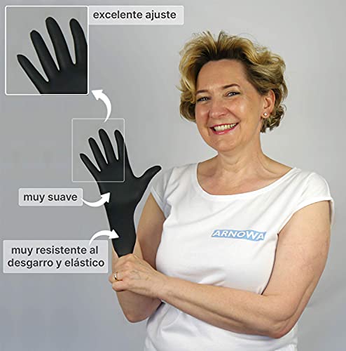 Guantes desechables ARNOMED negros, guantes desechables S, 100 unidades/caja, sin polvo y sin látex, guantes de nitrilo, guantes disponibles en talla S, M, L y XL