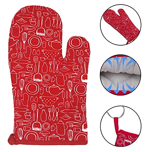 Guantes Protectores Cocina Horno Manoplas Hornear Premium Horno Manteles ​Individuales Aislados Guantes Horno Lavables Máquina Reutilizables para Barbacoa, Cocinar, Hornear, 2 Piezas Set Rojo