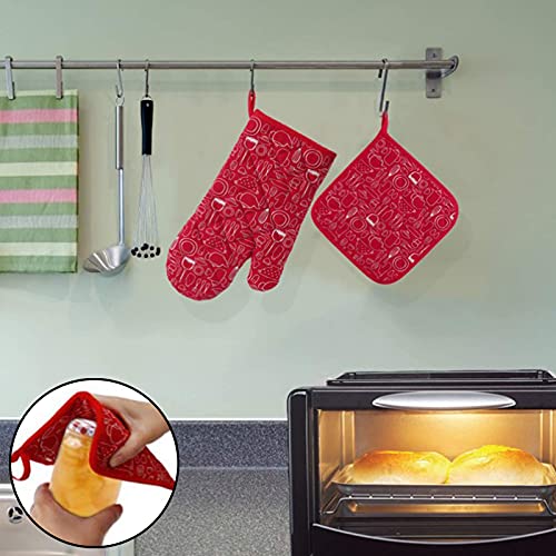 Guantes Protectores Cocina Horno Manoplas Hornear Premium Horno Manteles ​Individuales Aislados Guantes Horno Lavables Máquina Reutilizables para Barbacoa, Cocinar, Hornear, 2 Piezas Set Rojo