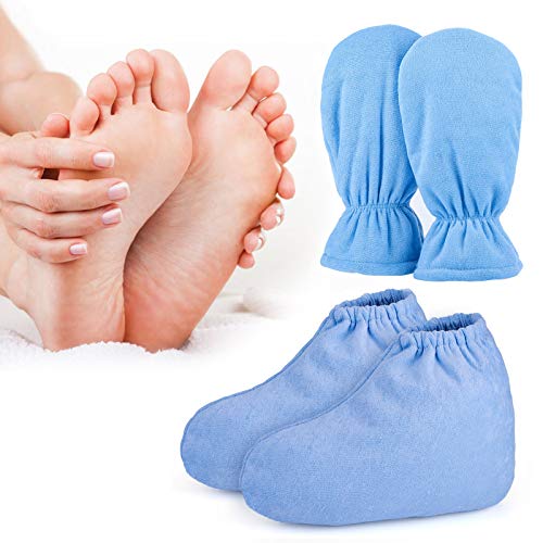 Guantes y botines de cera de parafina, guantes de cuidado de baño de cera Segbeauty, guantes protectores de algodón de felpa cozies para terapia de calor, tratamiento de spa, bronceado