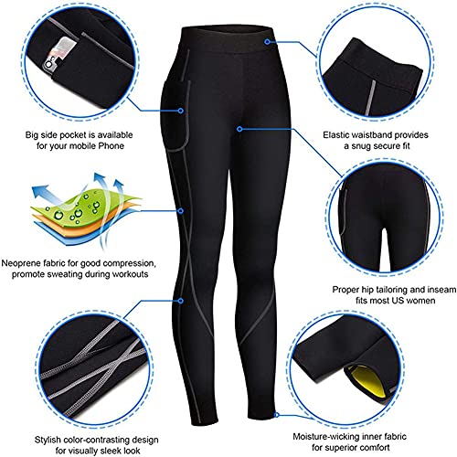 Gudcozi Mujer Neopreno Pantalones para Adelgazar, Deportivos Pantalones Sauna Pantalón de Sudoración Pantalón Quema Grasa Termicos