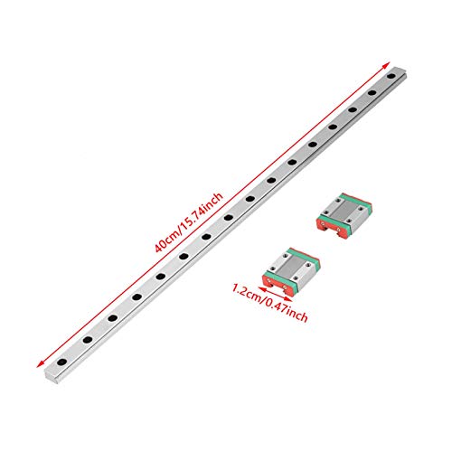 Guía de Carril Lineal 400mm,Carril Lineal en Miniatura,con 2 piezas Bloques de Guía Lineal,Ancho de Carril 12 mm,Con Sistema de Lubricación,Para Equipos Automáticos,para Impresora 3D Máquina CNC