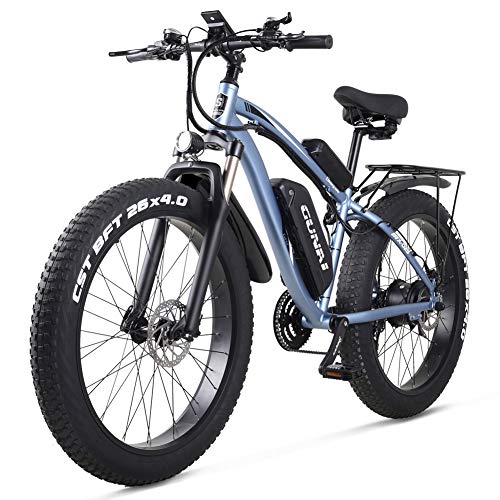 GUNAI Bicicleta eléctrica 48V Off-Road Fat 26 ”4.0 Neumático Bicicleta eléctrica de montaña con Asiento Trasero （Azul）