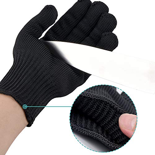 GYXTECH - Guantes de seguridad de alambre de acero inoxidable y kevlar para hombre, corte, malla metálica, carnicero, negro, 1 par