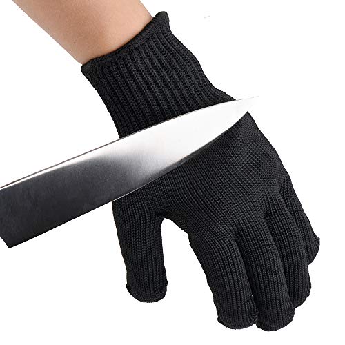 GYXTECH - Guantes de seguridad de alambre de acero inoxidable y kevlar para hombre, corte, malla metálica, carnicero, negro, 1 par