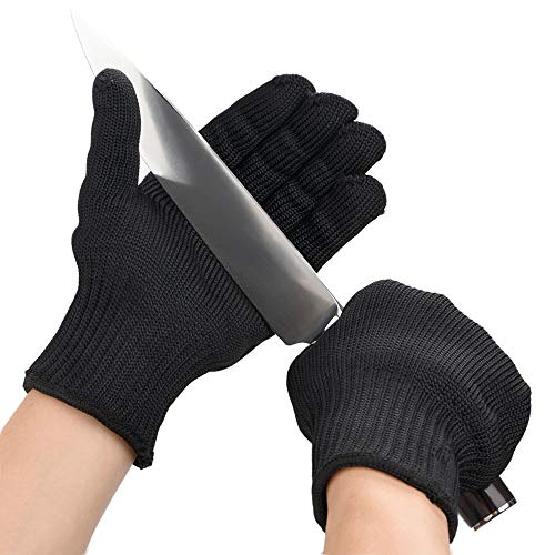 GYXTECH - Guantes de seguridad de alambre de acero inoxidable y kevlar para hombre, corte, malla metálica, carnicero, negro, 1 par