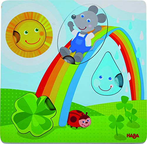 HABA 305345 – Puzzle sensorial de ratón, Juego de Madera con Tela a Partir de 1 año, Puzzle con Elementos de sensación, promueve el Agarre y la percepción táctil