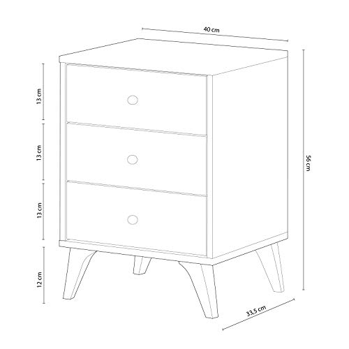 Habitdesign Mesita de Noche 3 cajones, Mesilla de Noche, Modelo Sweet, Color Blanco Artik, Medidas: 40 cm (Ancho) x 33,5 cm (Fondo) x 56 cm (Alto)