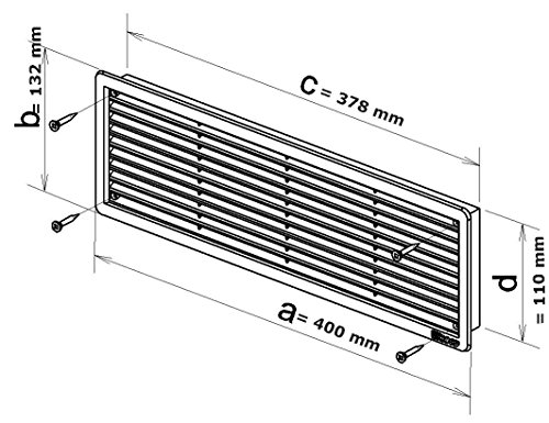 Haco Rejilla de ventilación de la puerta, opaco en ambos lados, plástico ASA de alta calidad - baño, cocina para reequipamiento, Blanco, 400 x 130 mm