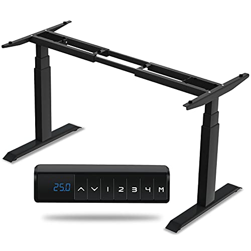 HAIAOJIA 2 Motores Mesa Regulable Altura Marco de Escritorio de Pie Elevable Electrico Carga 125kg 3 Stage Standing Desk Frame con 4 Botones de Memoria (Negro)